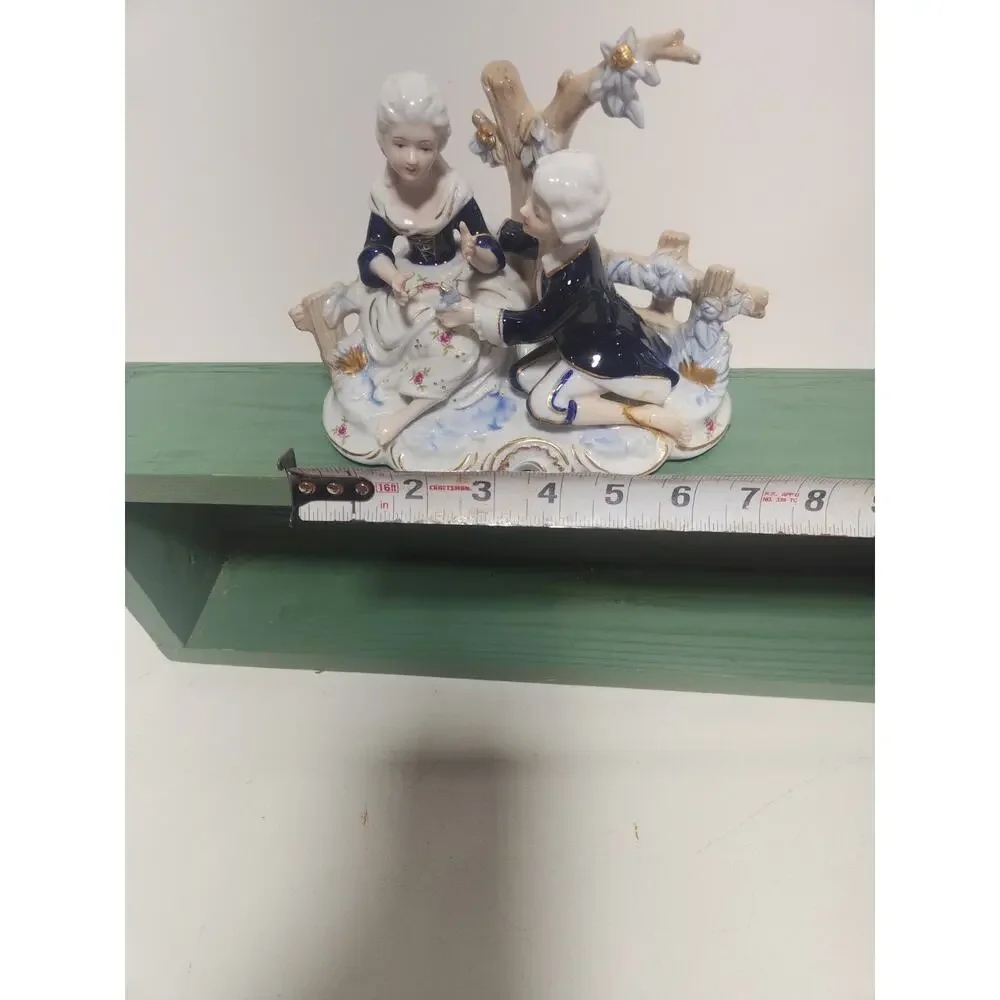 Vintage KPM Porcelain Courting Couple Figurine Romantic Scene Blue White Gold 7